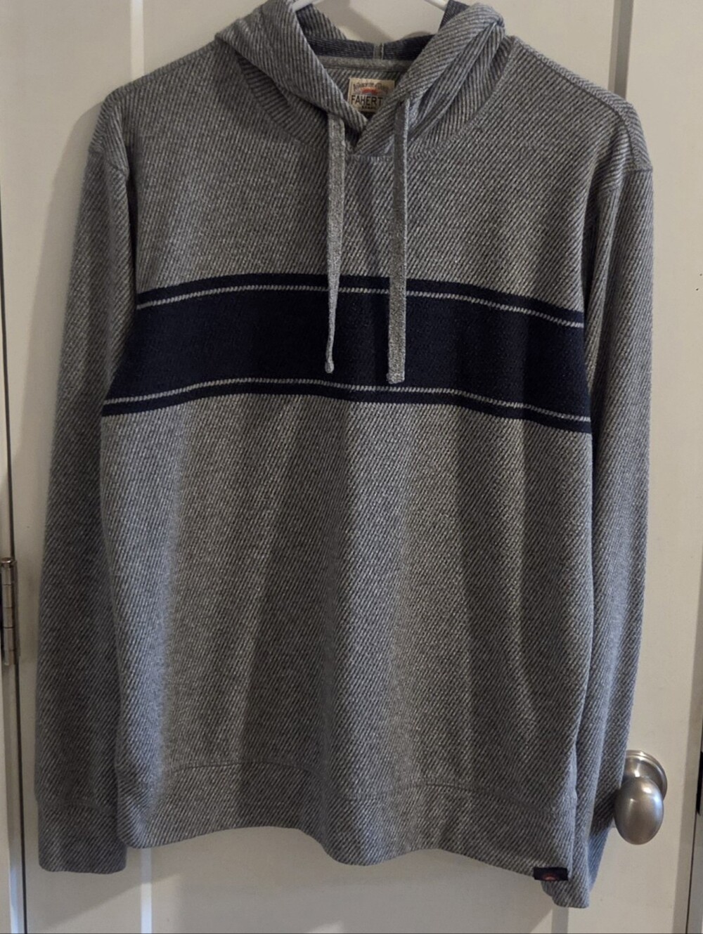 Faherty Legend Organic Cotton Sweater Hoodie Size Medium - Fossil Grey & Navy